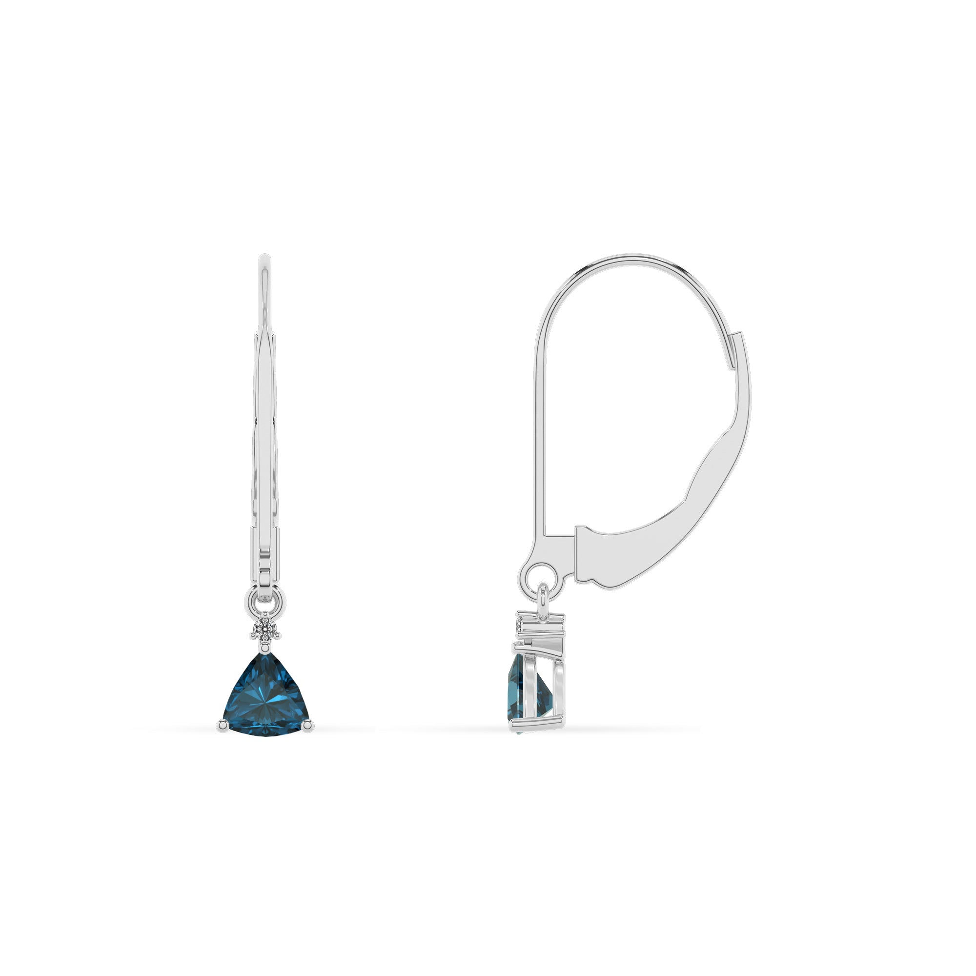 natural london blue topaz trillion dangle earrings with moissanite 