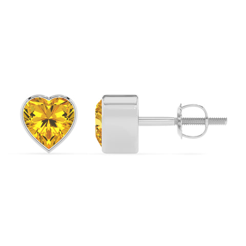 lab grown yellow sapphire heart stud earrings 