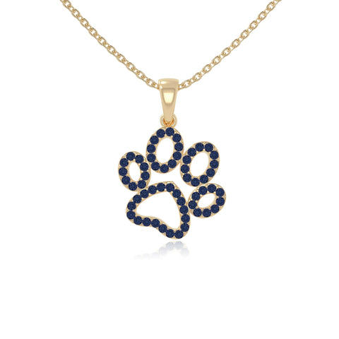 natural blue sapphire dog paw knot necklaces in yellow gold vermeil 