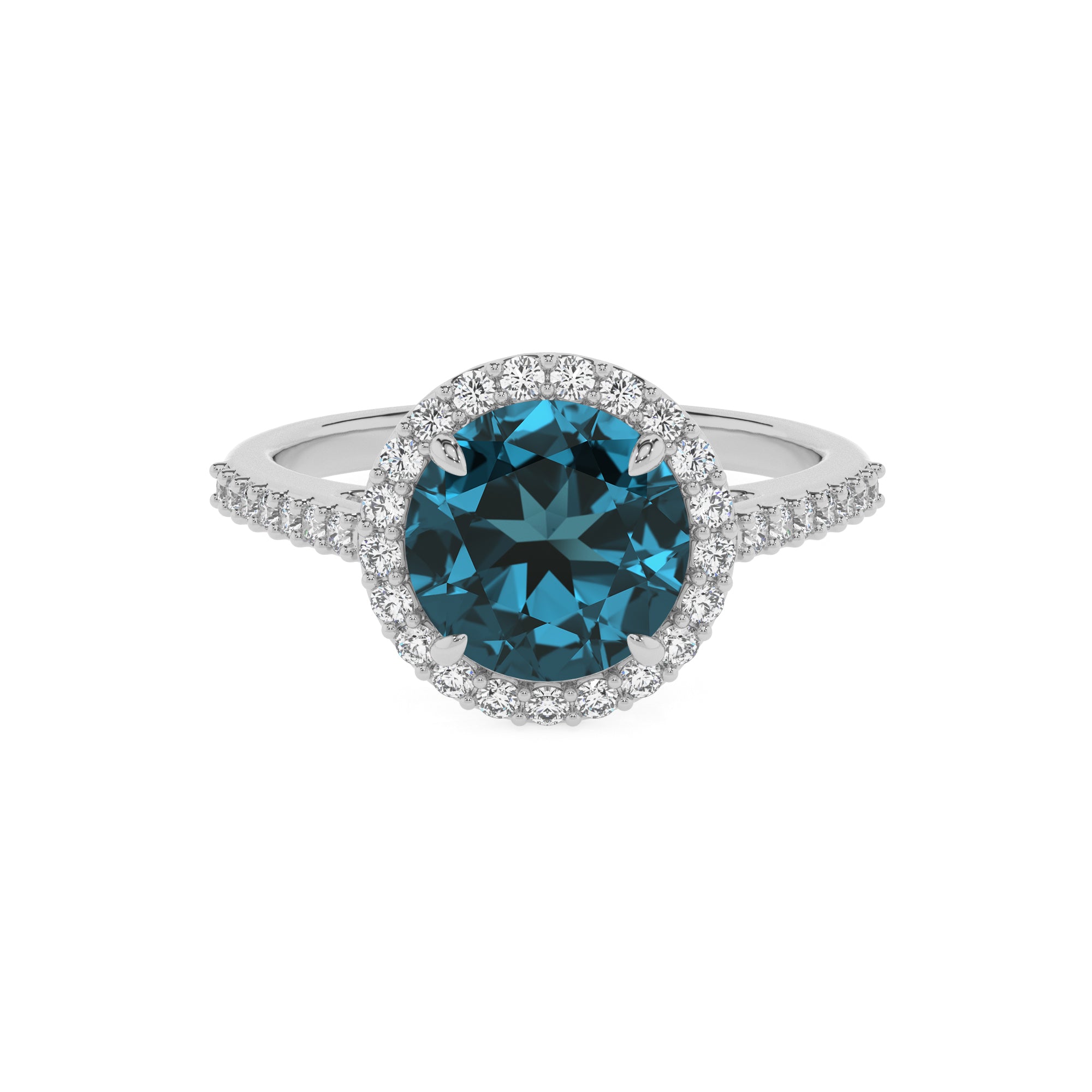 natural london blue topaz round half eterity halo solitaire engagement ring