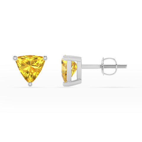 lab grown yellow sapphire trillion stud earrings 