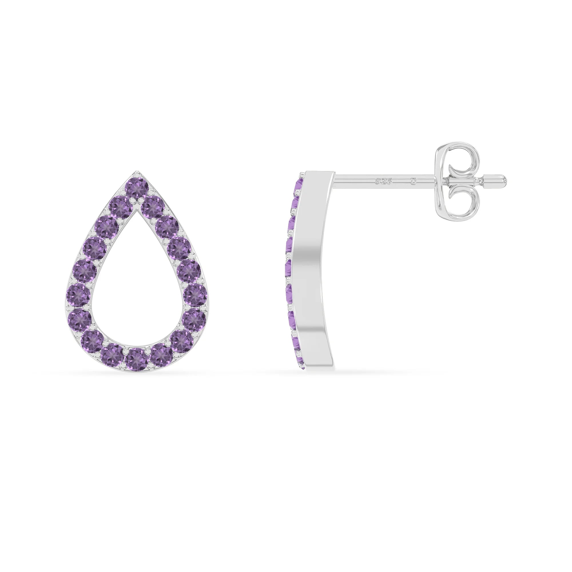 natural amethyst teardrop stud earrings in sterling silver 