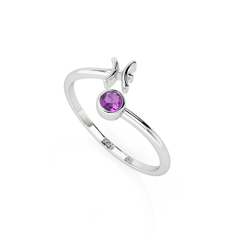 pisces zodiac ring with natural amethyst