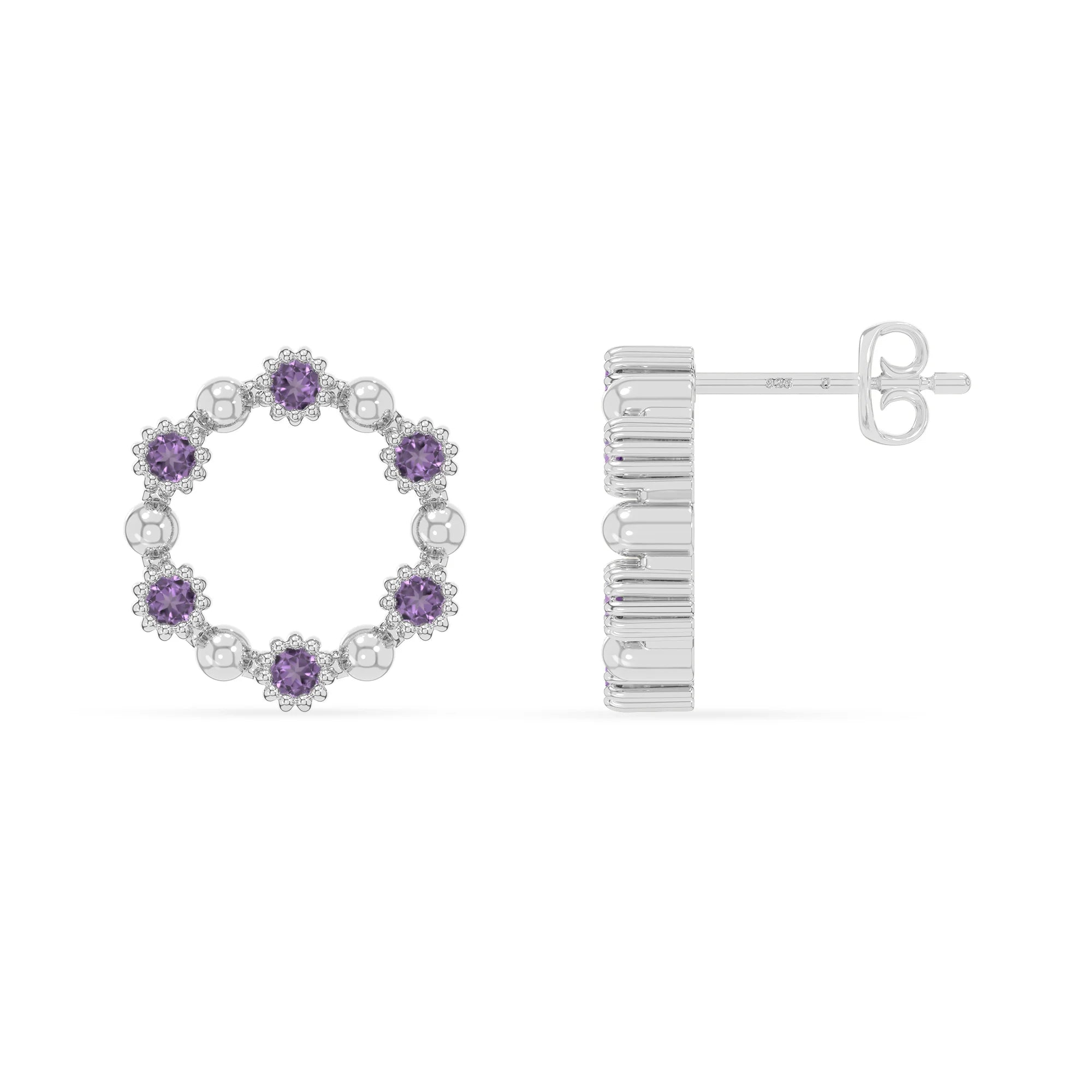 natural amethyst circle-of-life stud earrings in sterling silver 