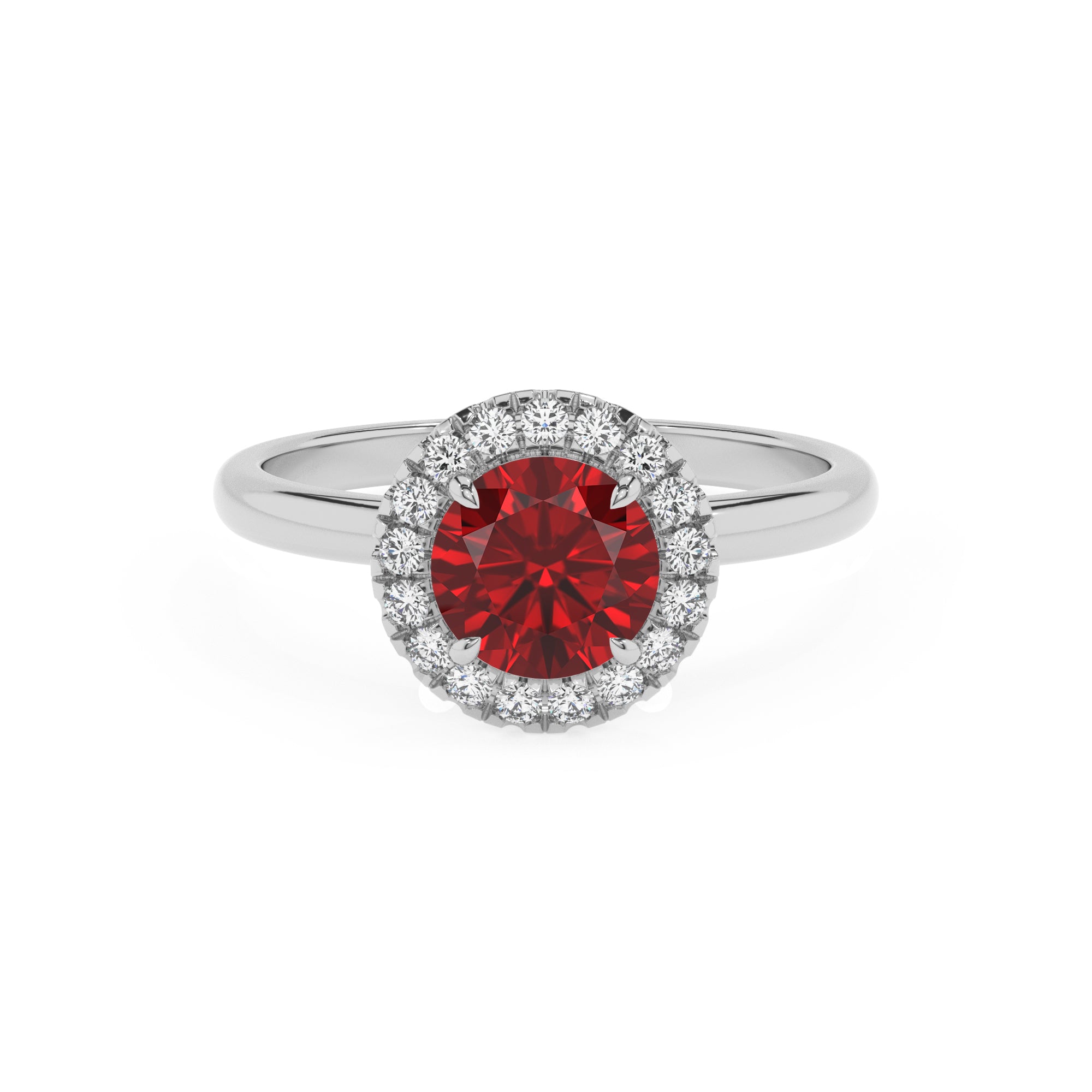 lab-grown ruby round halo solitaire engagement ring