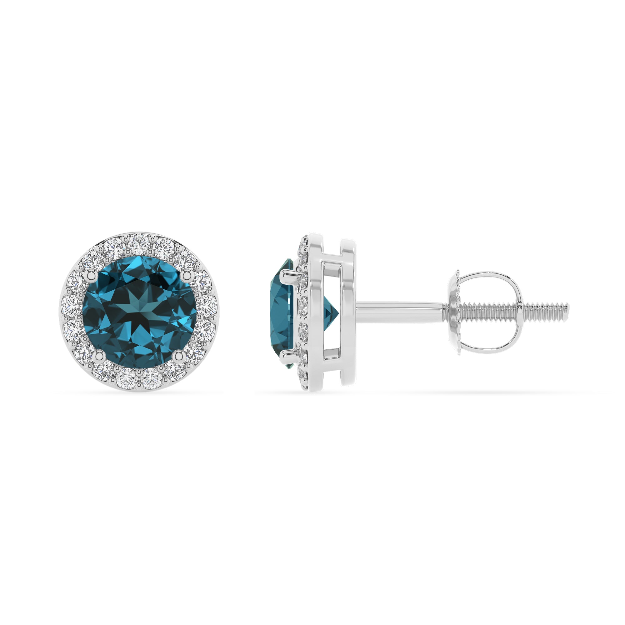 natural london blue topaz round stud earrings with moissanite 