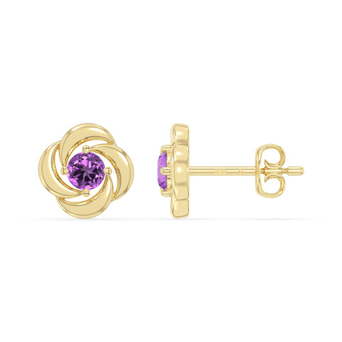 natural amethyst flower stud earrings in yellow gold vermeil 