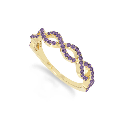 natural amethyst twisted wedding band rings in yellow gold vermeil
