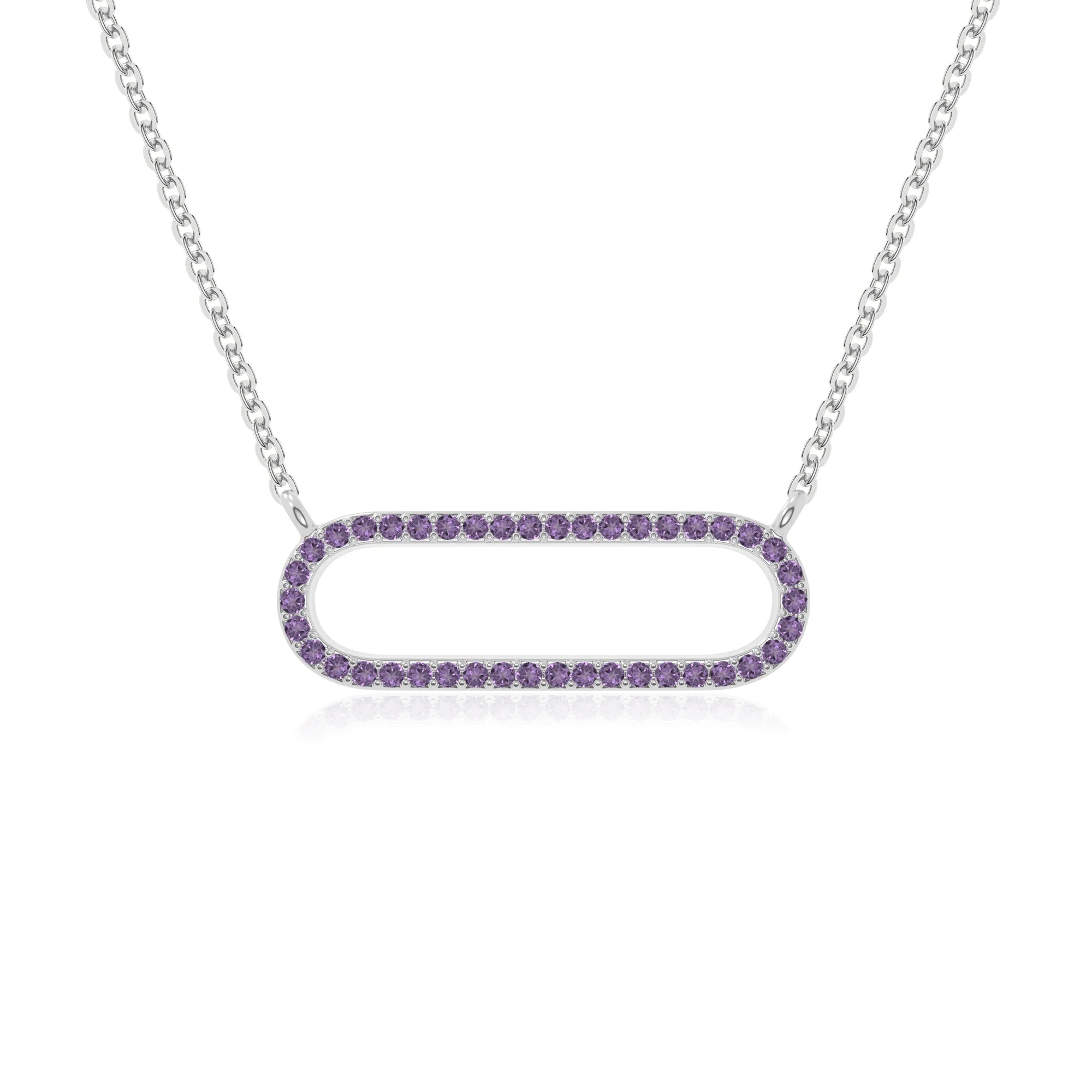 natural amethyst oval paperclip necklaces in sterling silver 
