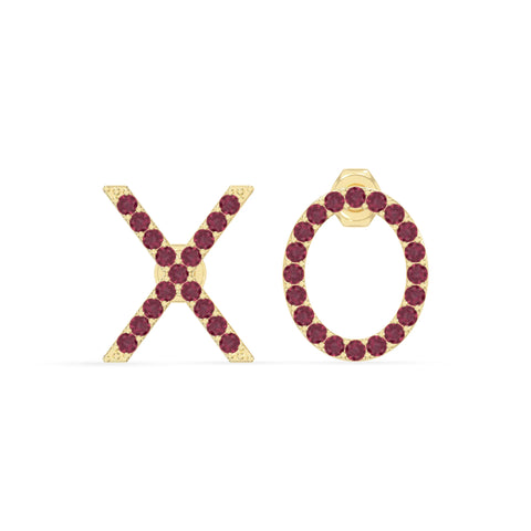 natural ruby xo stud earrings in yellow gold vermeil 