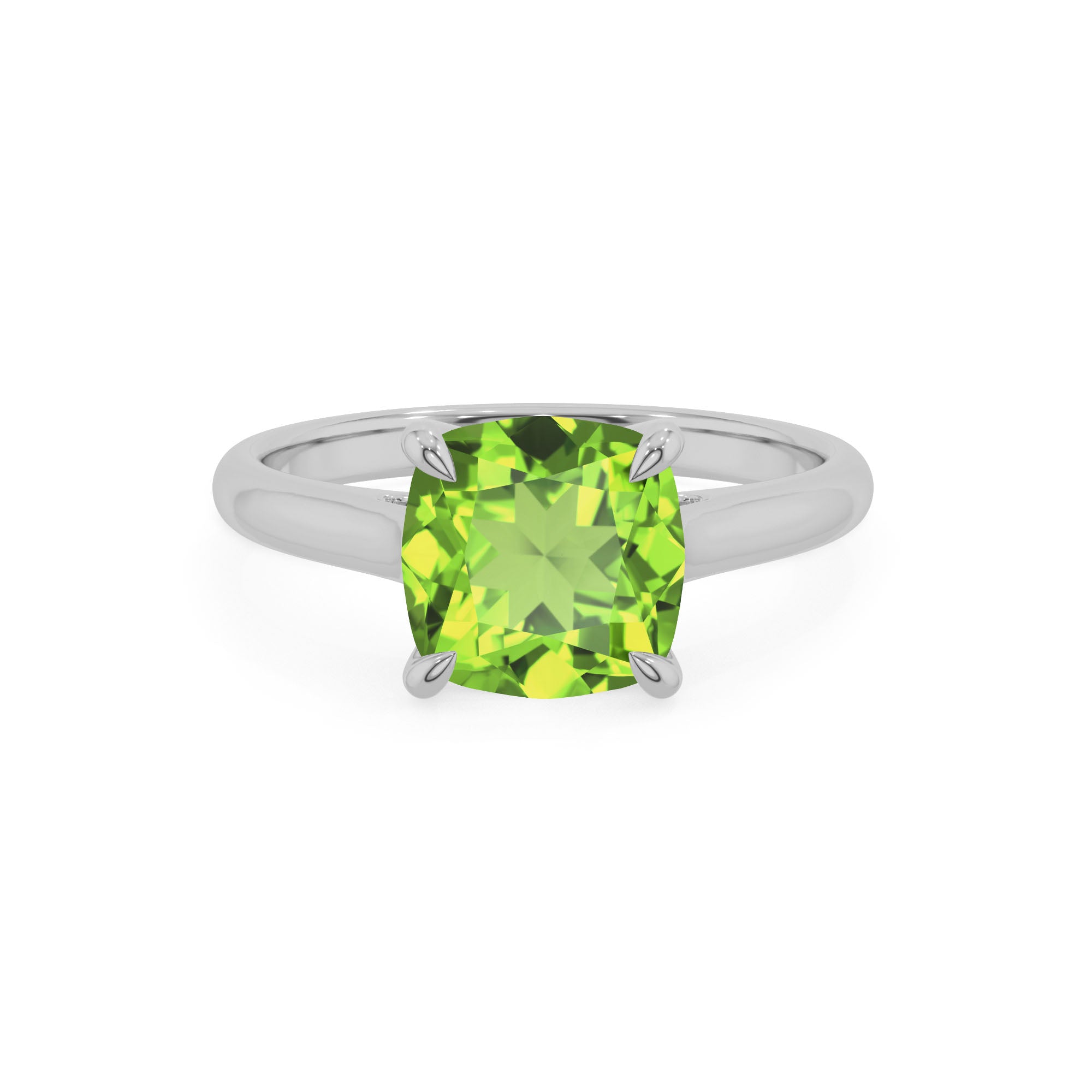 natural peridot cushion solitaire engagement ring