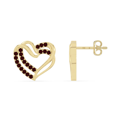 natural garnet heart-in-heart stud earrings in yellow gold vermeil 
