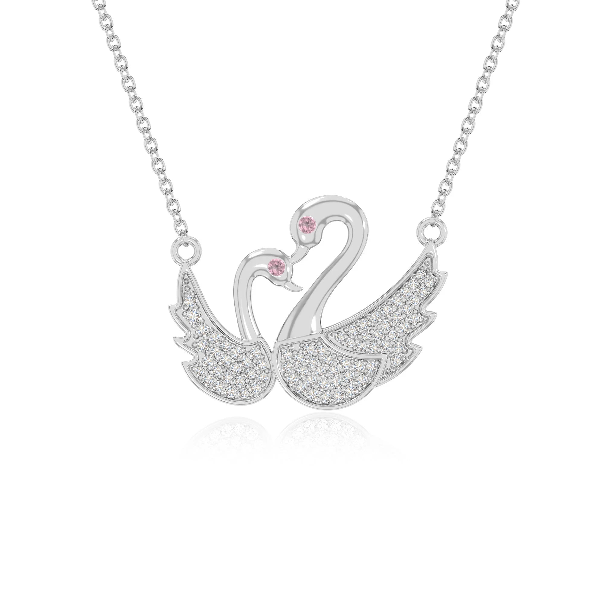 natural pink-tourmaline mother child swan necklaces in sterling silver 