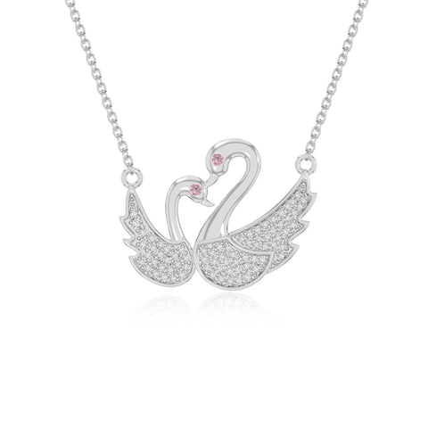 natural pink-tourmaline mother child swan necklaces in sterling silver 