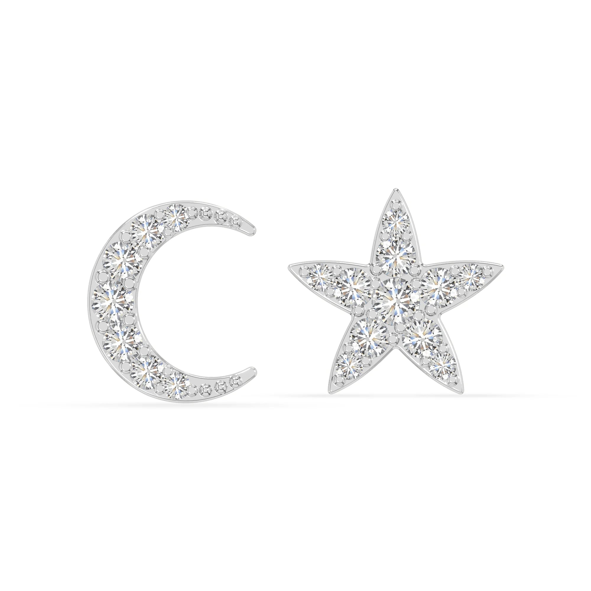 moissanite moon star stud earrings in sterling silver 