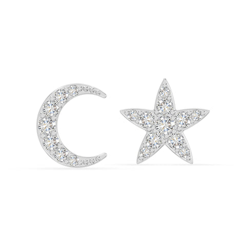 moissanite moon star stud earrings in sterling silver 
