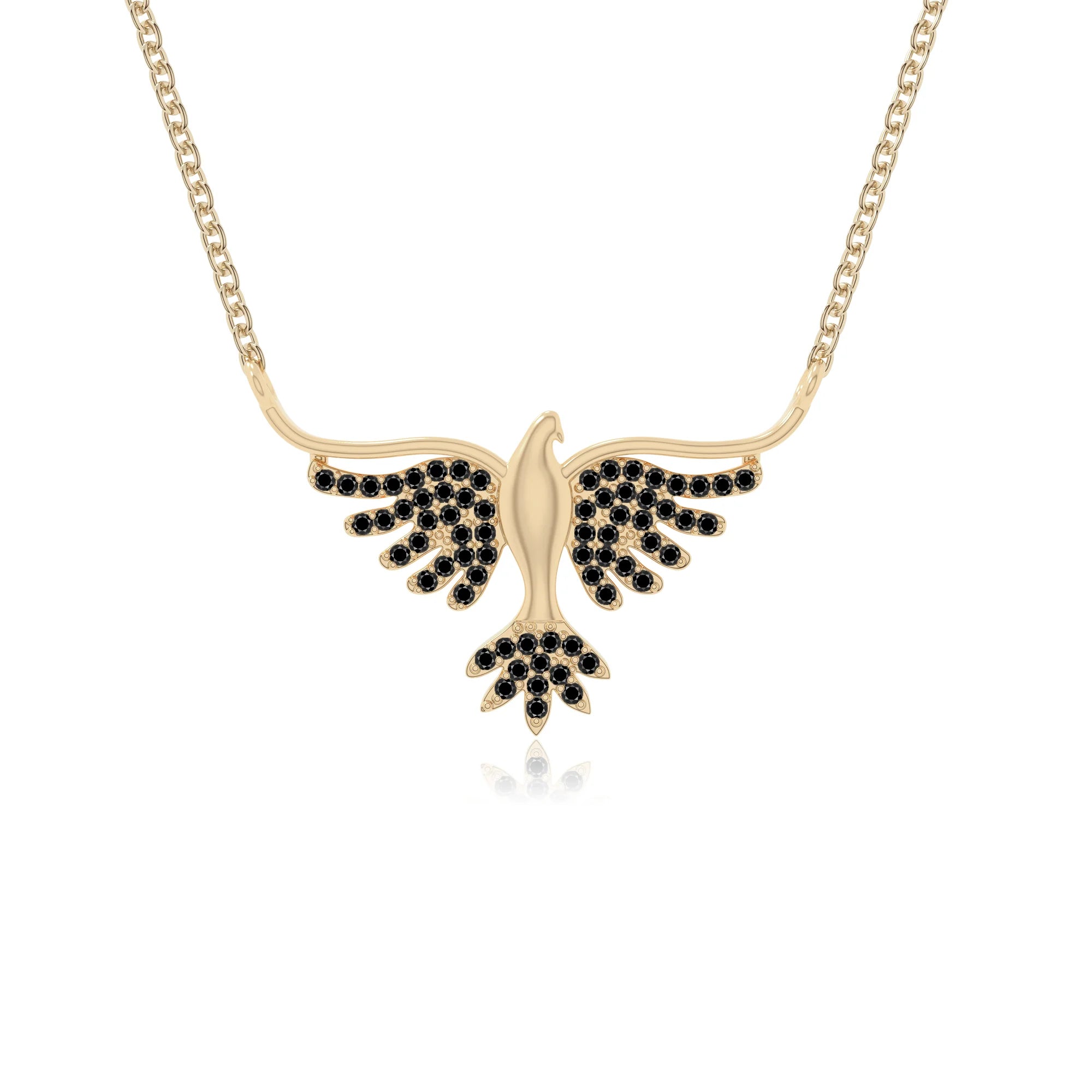 natural black-onyx phoenix eagle necklaces in yellow gold vermeil 