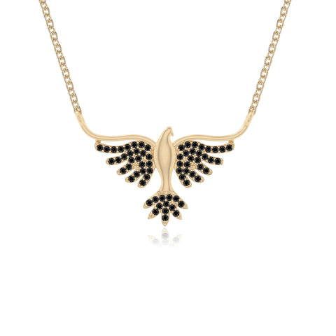 natural black-onyx phoenix eagle necklaces in yellow gold vermeil 