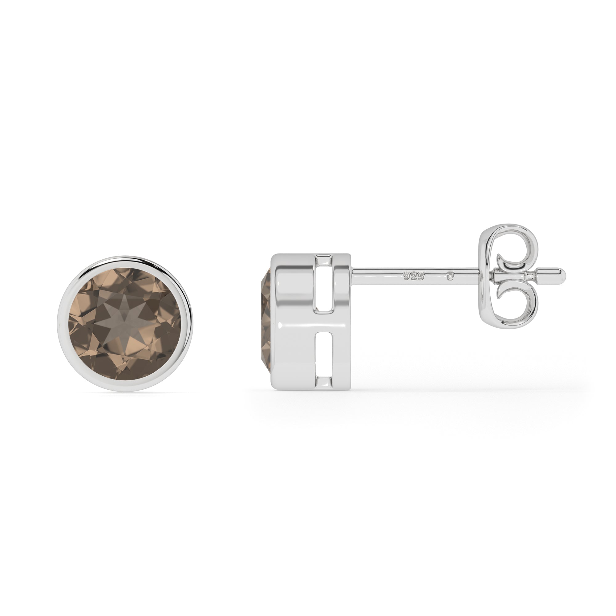 natural smoky quartz round shape stud earrings