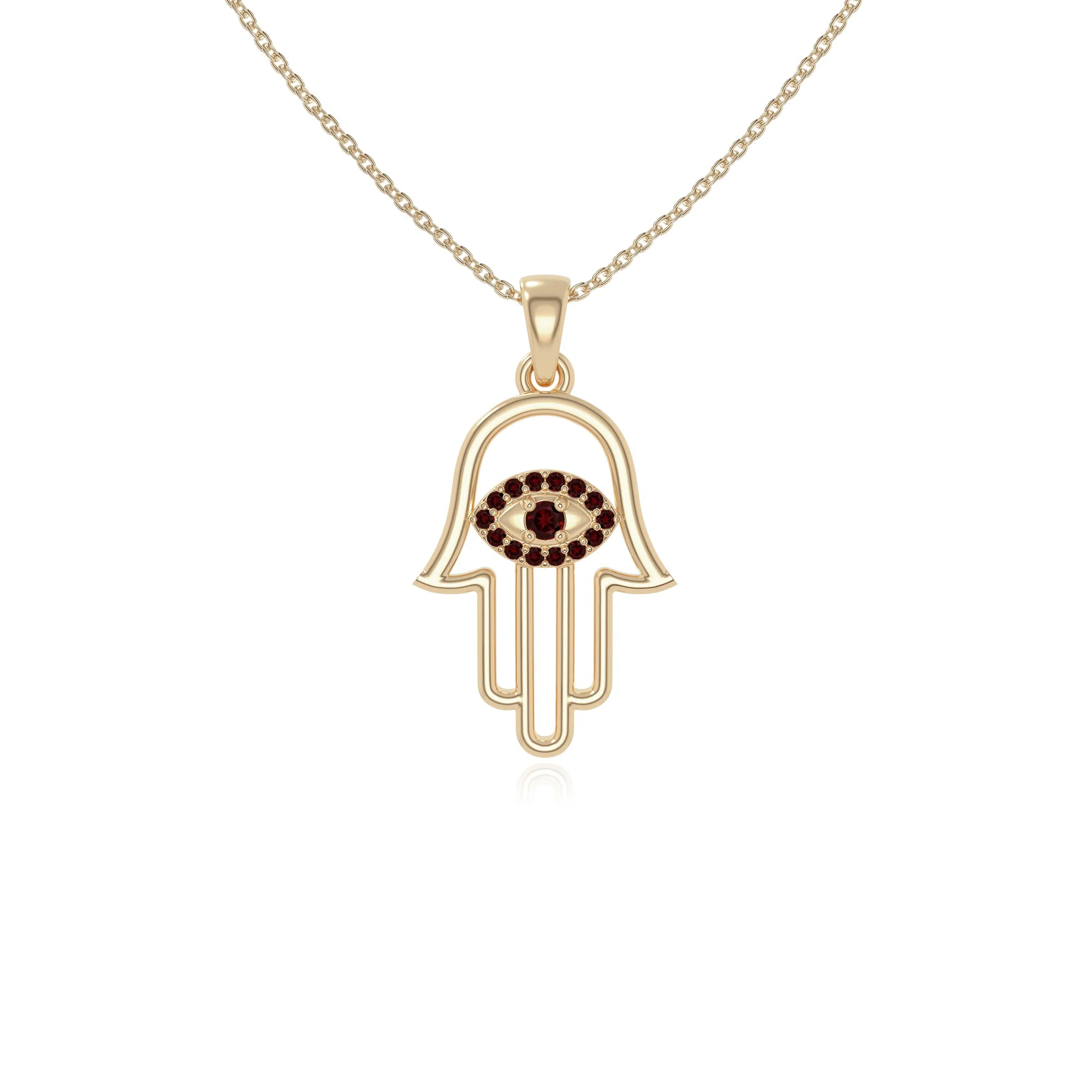 natural garnet evil eye hamsa hand necklaces in yellow gold vermeil 