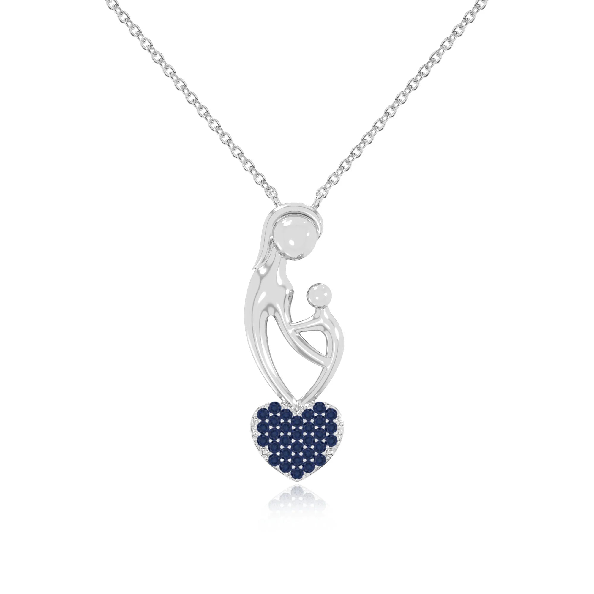 natural blue-sapphire mother child heart necklaces in sterling silver 
