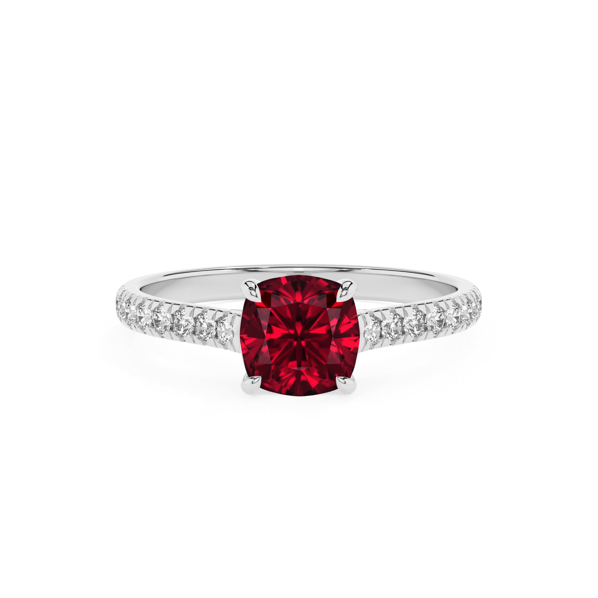 lab-grown ruby cushion half eterity solitaire engagement ring