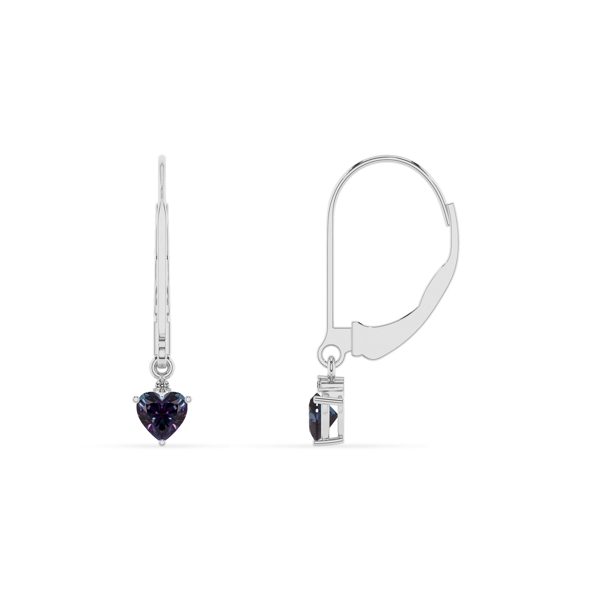 lab grown alexandrite heart dangle earrings with moissanite 