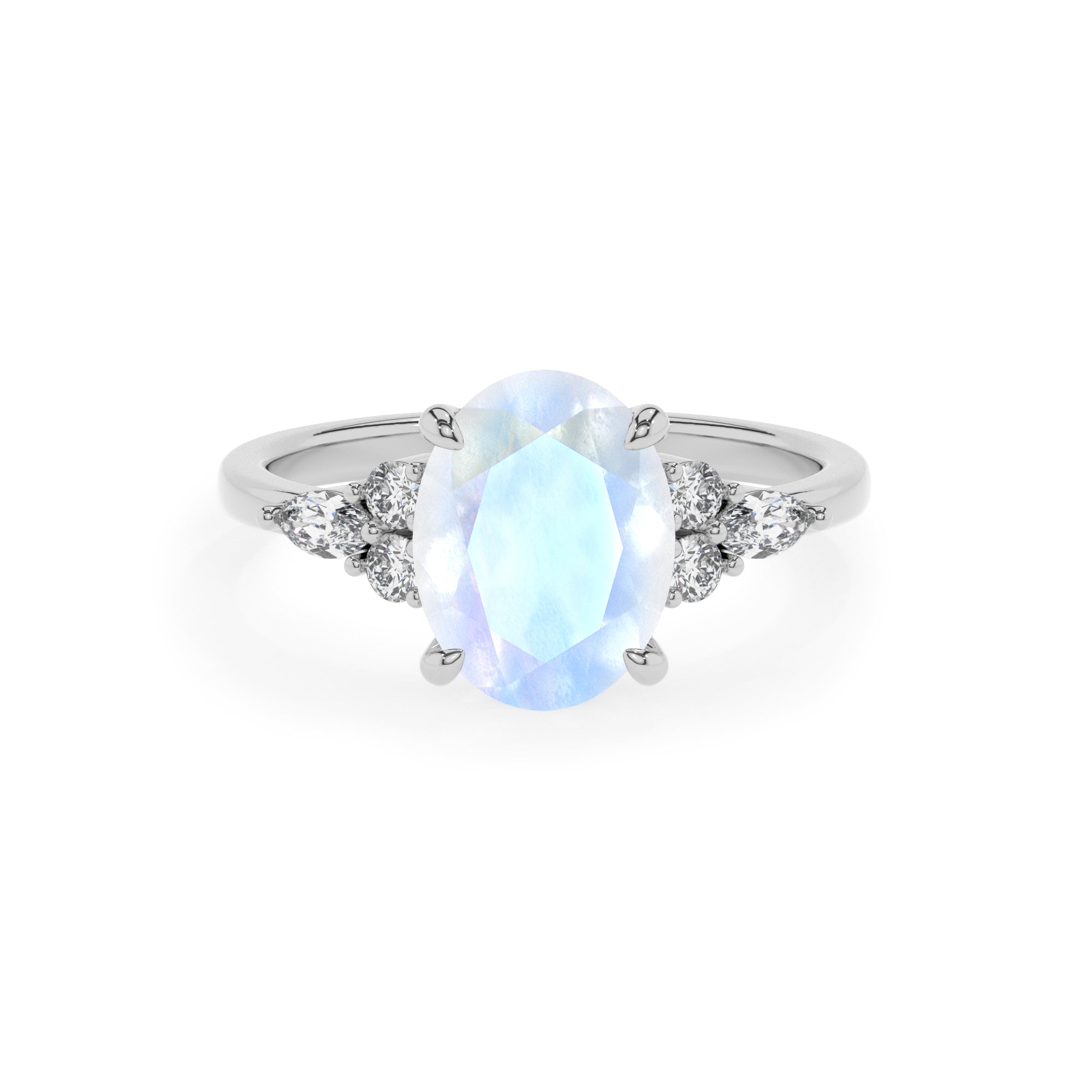 natural rainbow-moonstone oval solitaire engagement ring