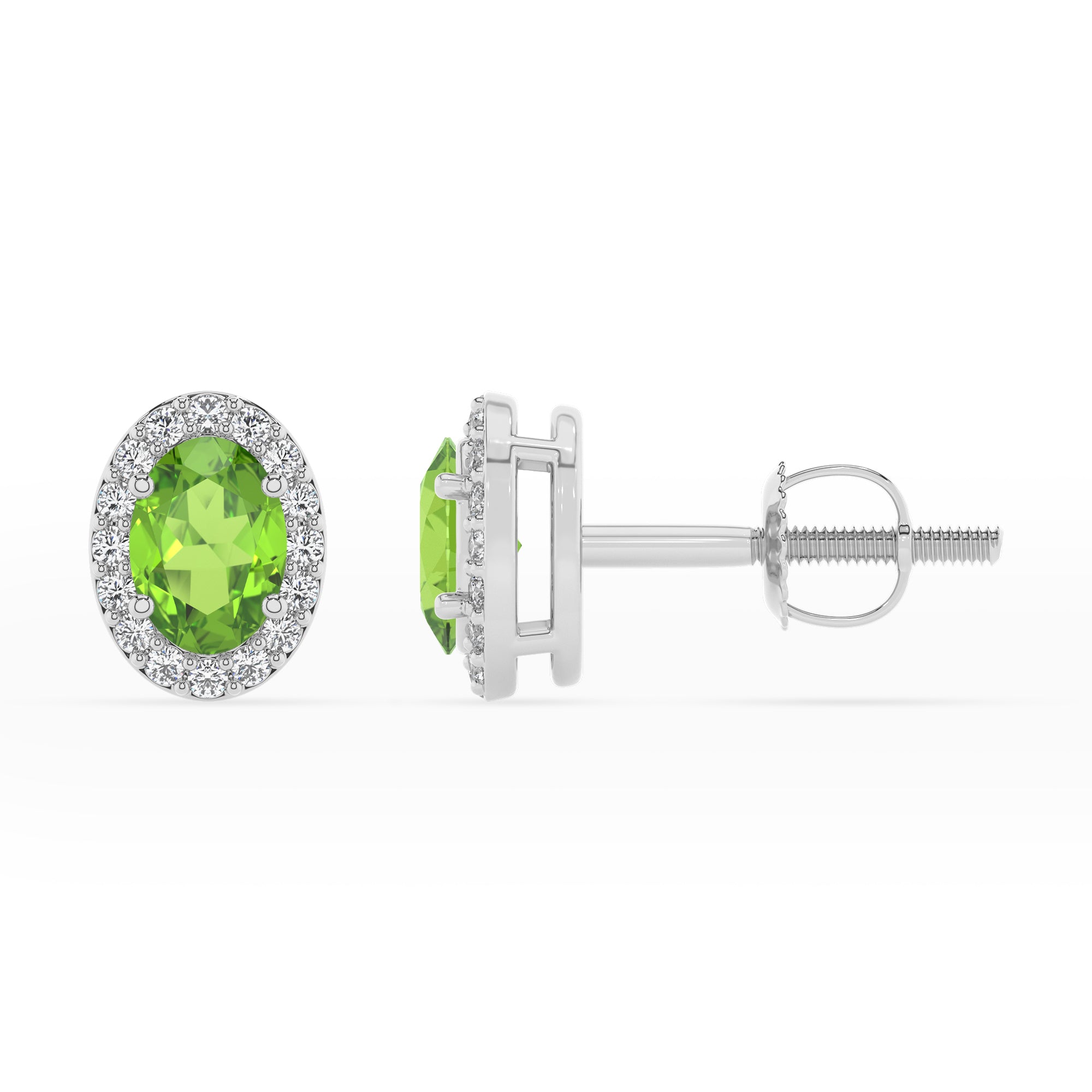 natural peridot oval stud earrings with moissanite 