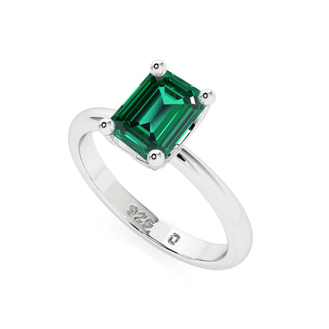 emerald faceted emerald-cut solitaire prong-set ring