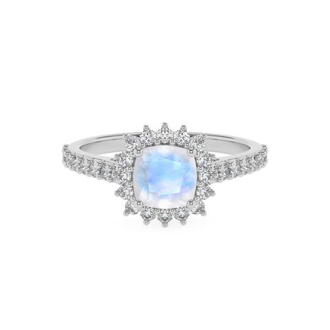 natural rainbow-moonstone cushion half eterity halo solitaire engagement ring