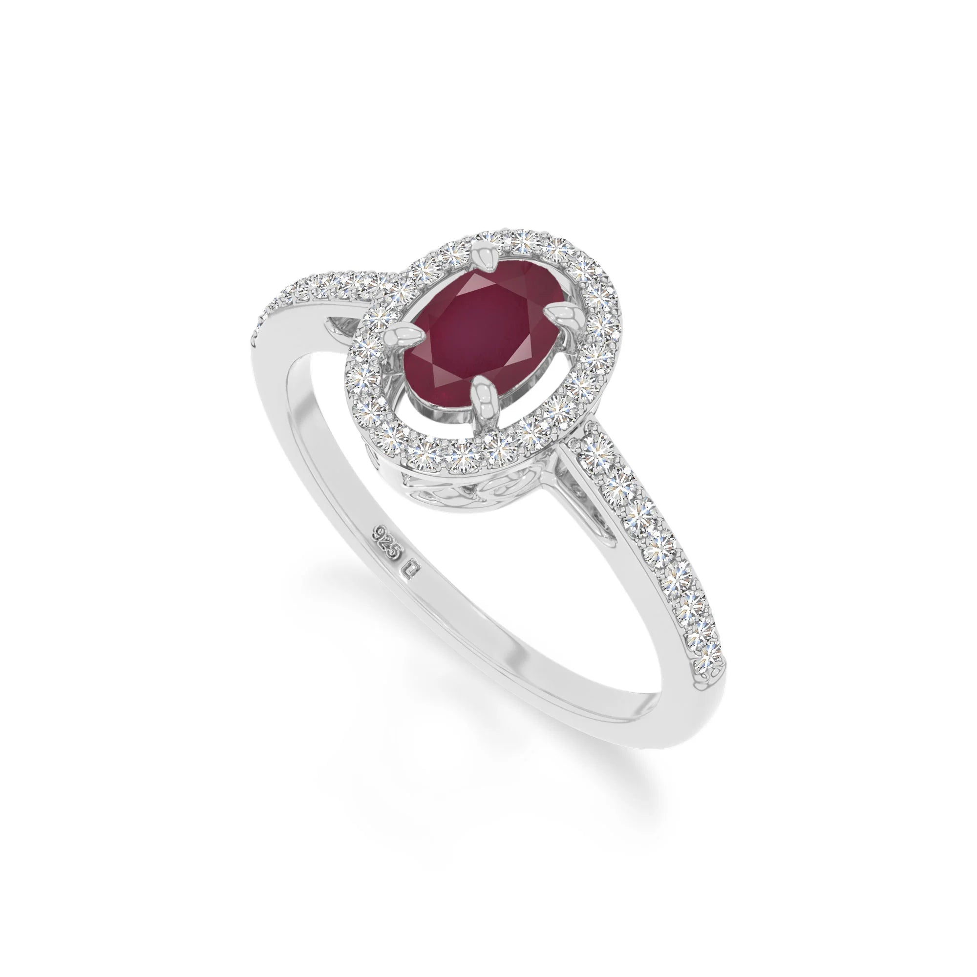 natural ruby solitaire halo engagement rings in sterling silver 