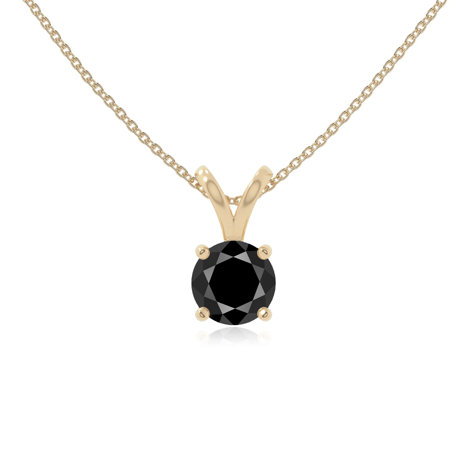 natural black-onyx v-bale solitaire necklaces in yellow gold vermeil 