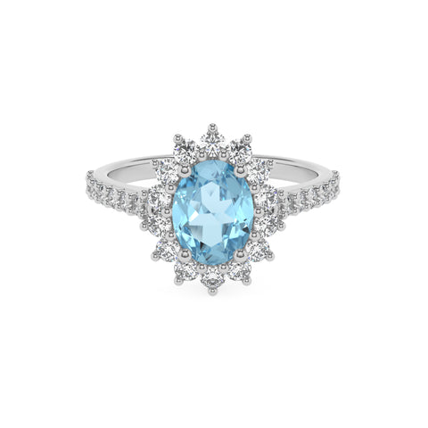 lab grown aquamarine oval half eterity halo solitaire engagement ring