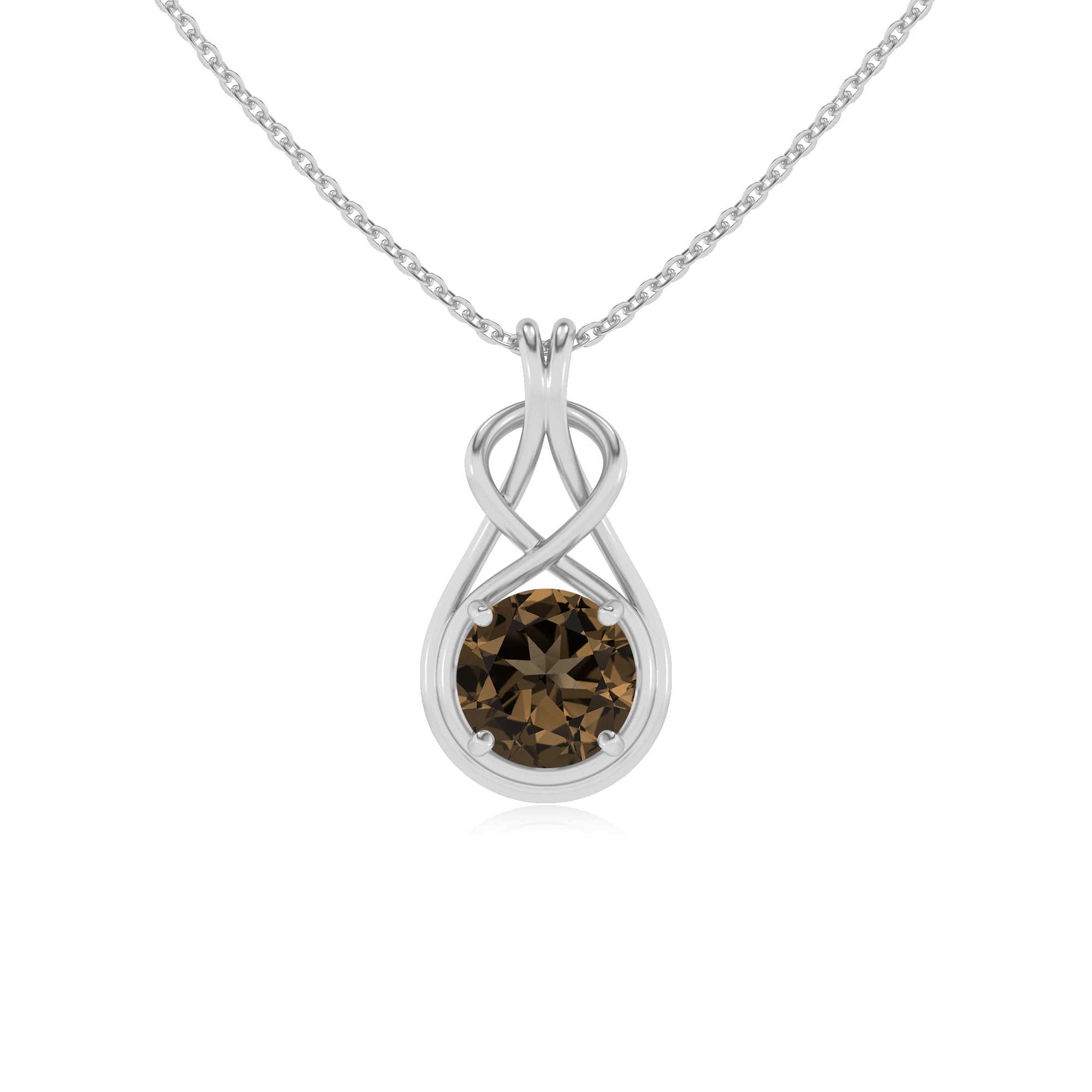 natural smoky quartz round shape solitaire infinity knot pendant necklace