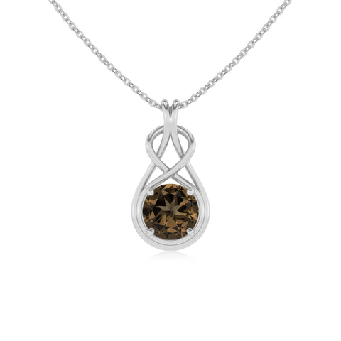 natural smoky quartz round shape solitaire infinity knot pendant necklace