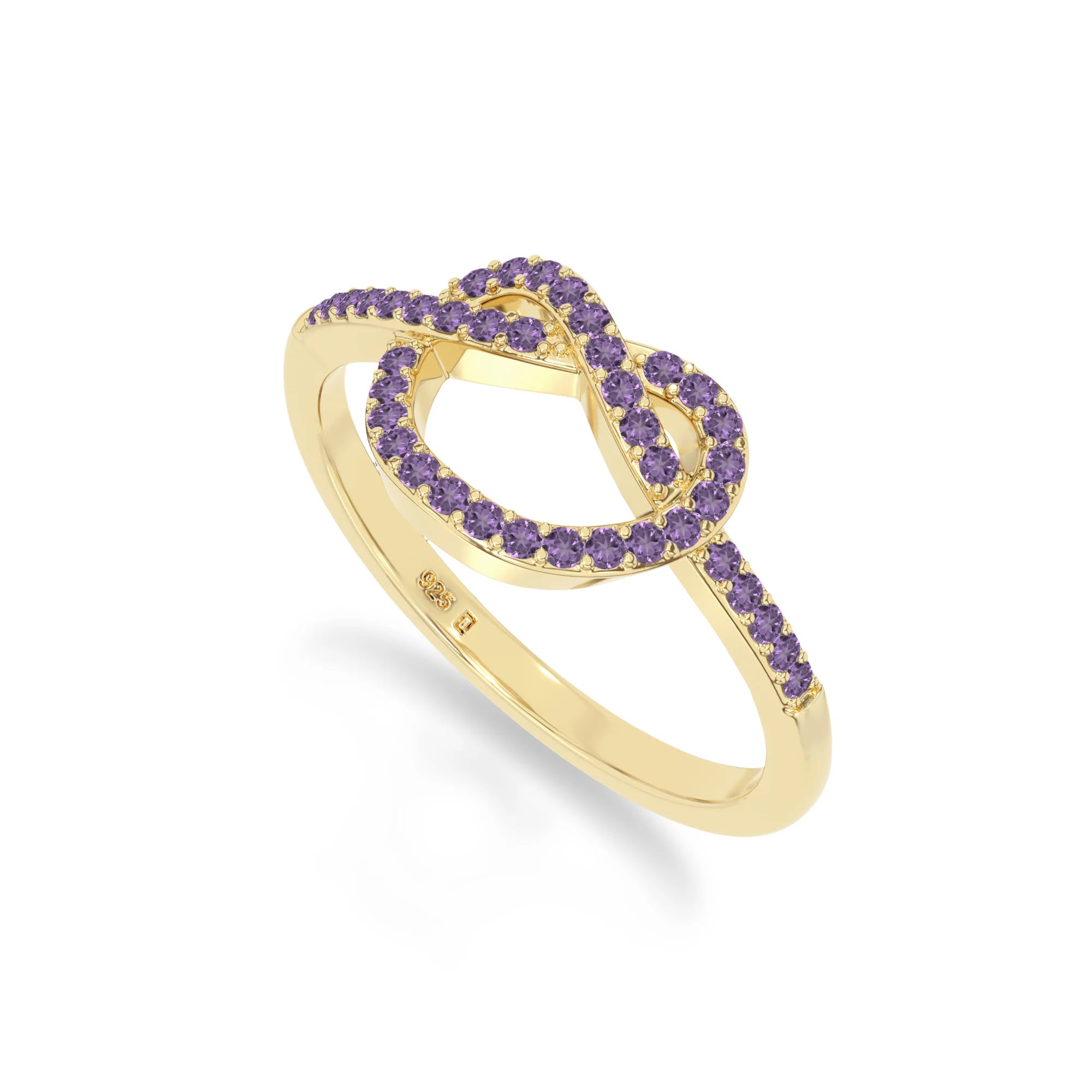 natural amethyst infinity knot promise rings in yellow gold vermeil