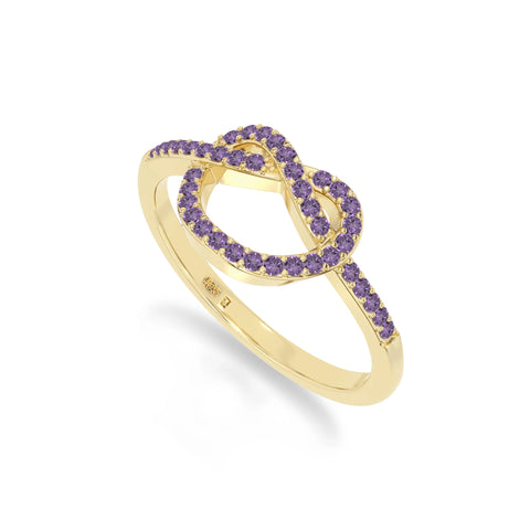 natural amethyst infinity knot promise rings in yellow gold vermeil