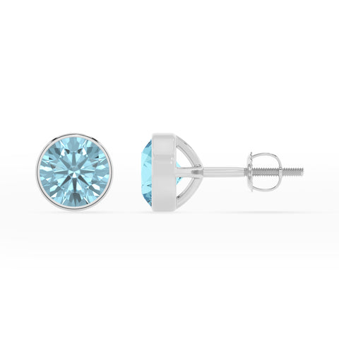 lab grown aquamarine round stud earrings 