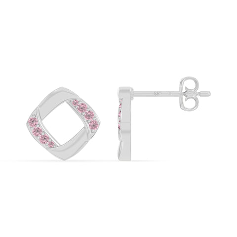 natural pink-tourmaline square stud earrings in sterling silver 