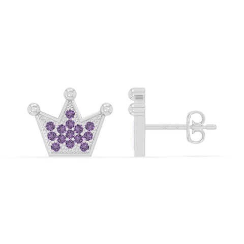 natural amethyst crown stud earrings in sterling silver 