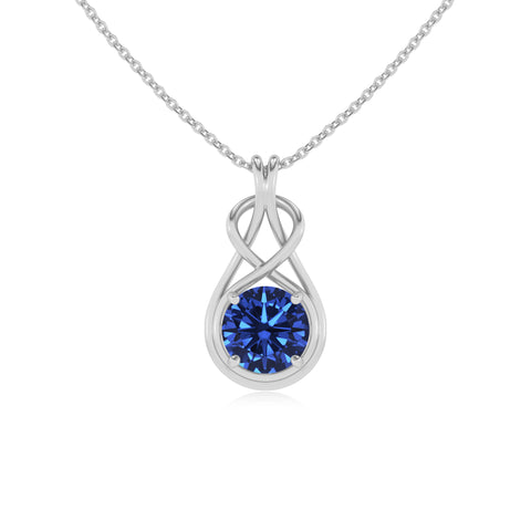 lab grown blue-sapphire round shape solitaire infinity knot pendant necklace