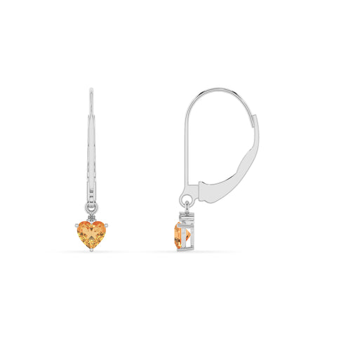 lab grown citrine heart dangle earrings with moissanite 