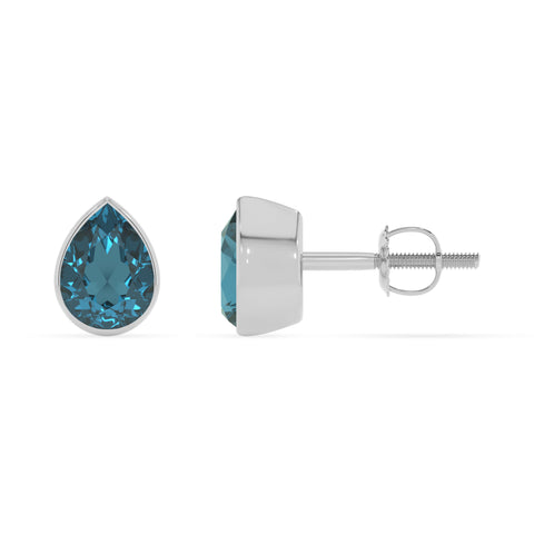 natural london blue topaz pear stud earrings 