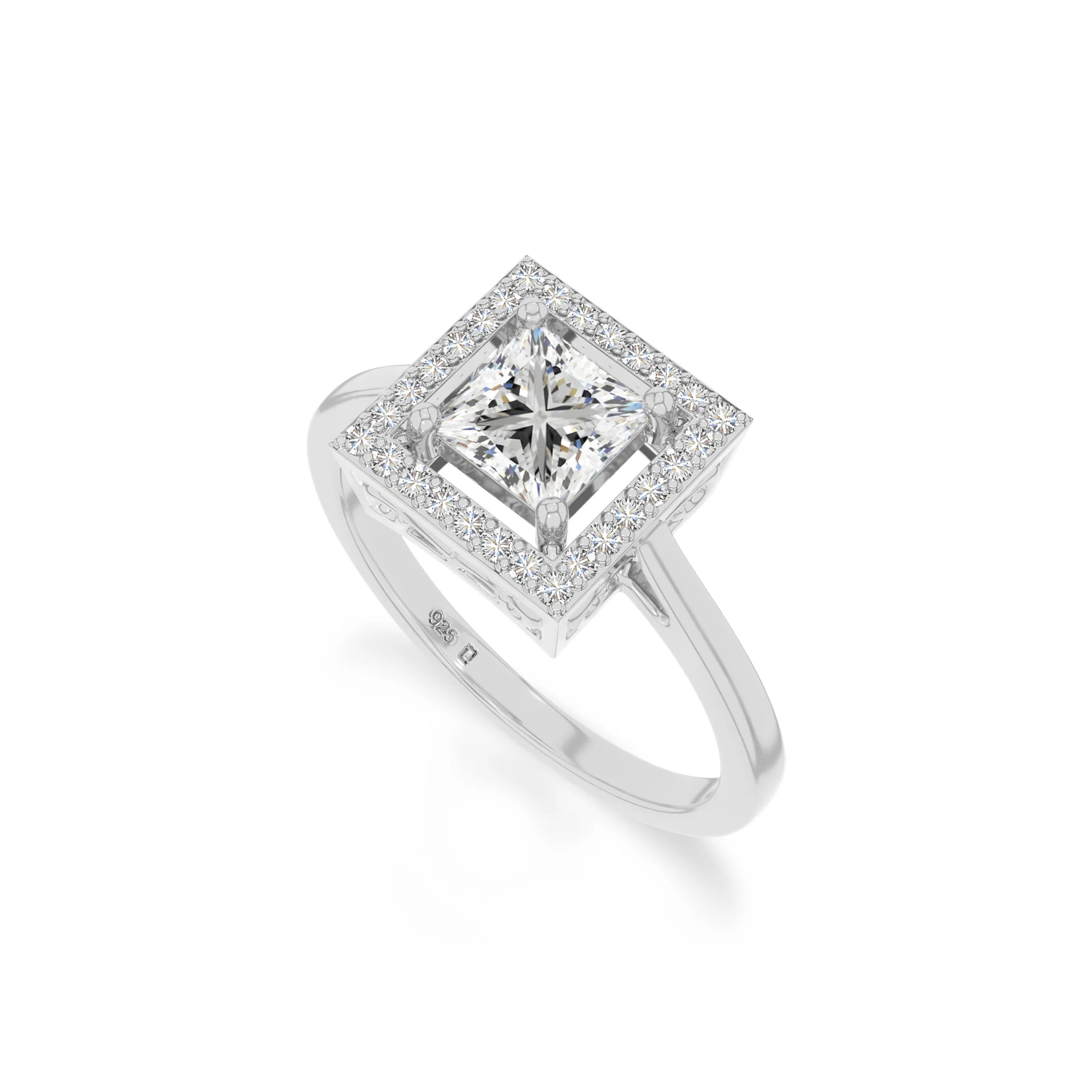 natural moissanite solitaire halo engagement rings in sterling silver 
