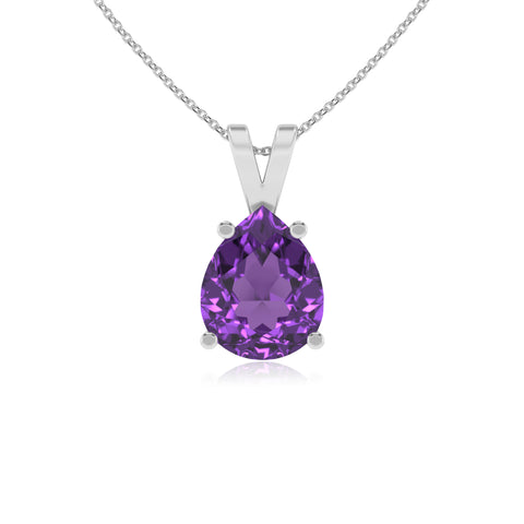 lab grown amethyst pear shape solitaire v-bale pendant necklace