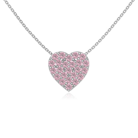 natural pink-tourmaline studded heart necklaces in sterling silver 