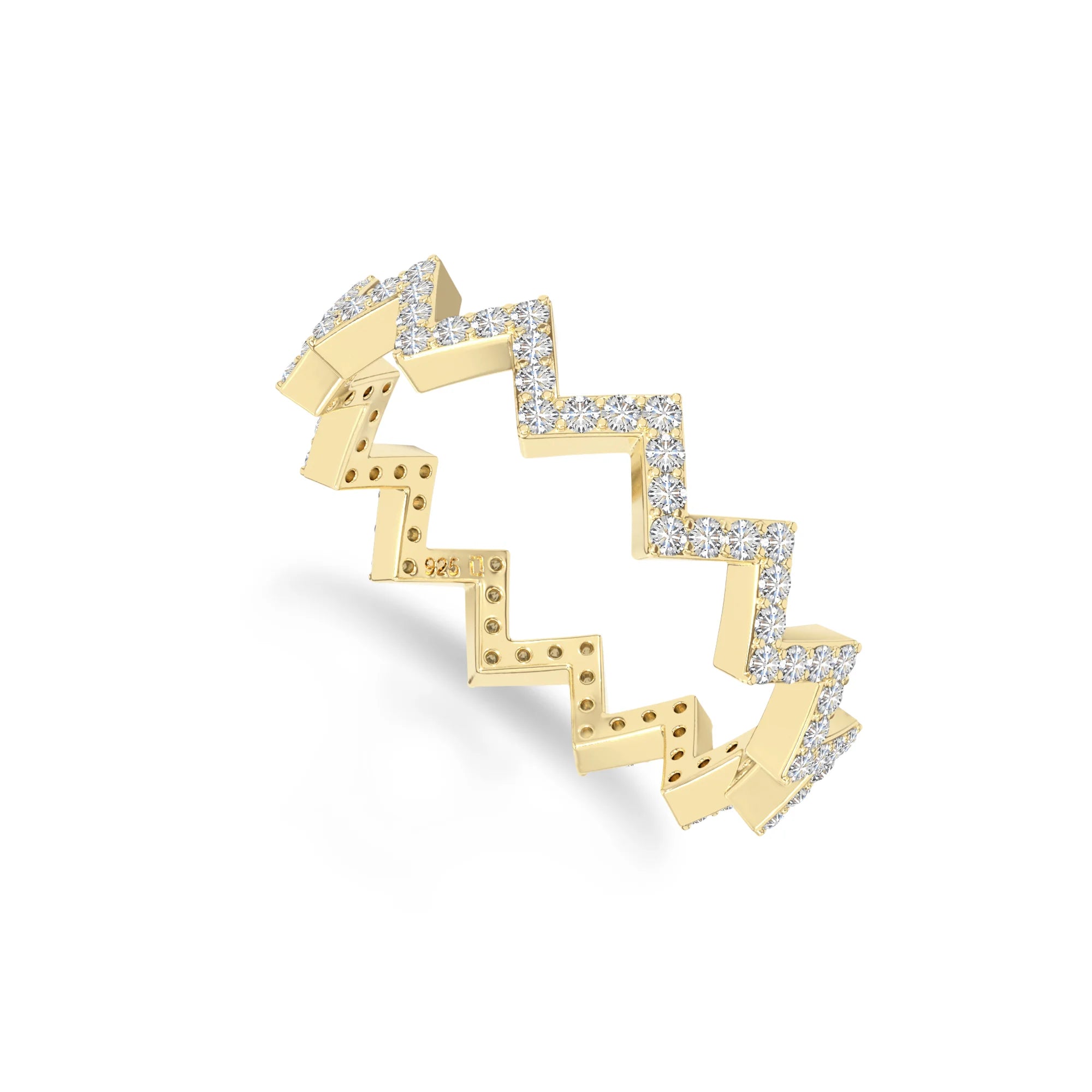 natural moissanite zig-zag wedding band rings in yellow gold vermeil