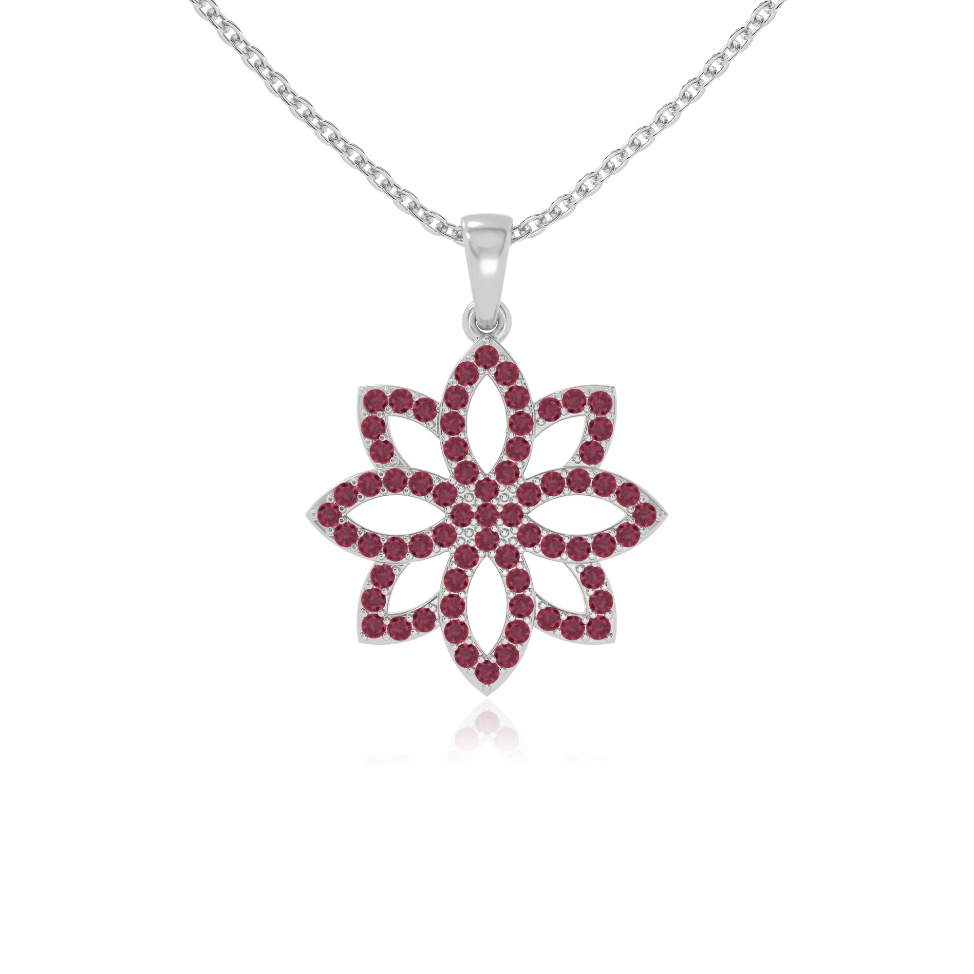 natural ruby flower necklaces in sterling silver 