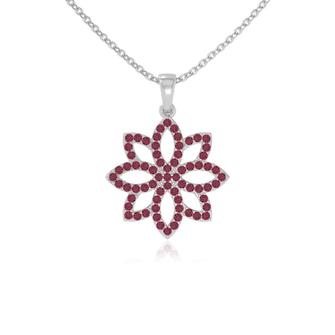 natural ruby flower necklaces in sterling silver 